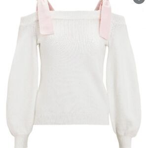 Adeam Pink/White Shoulder Strap Balloon Sleeve Sweater Small